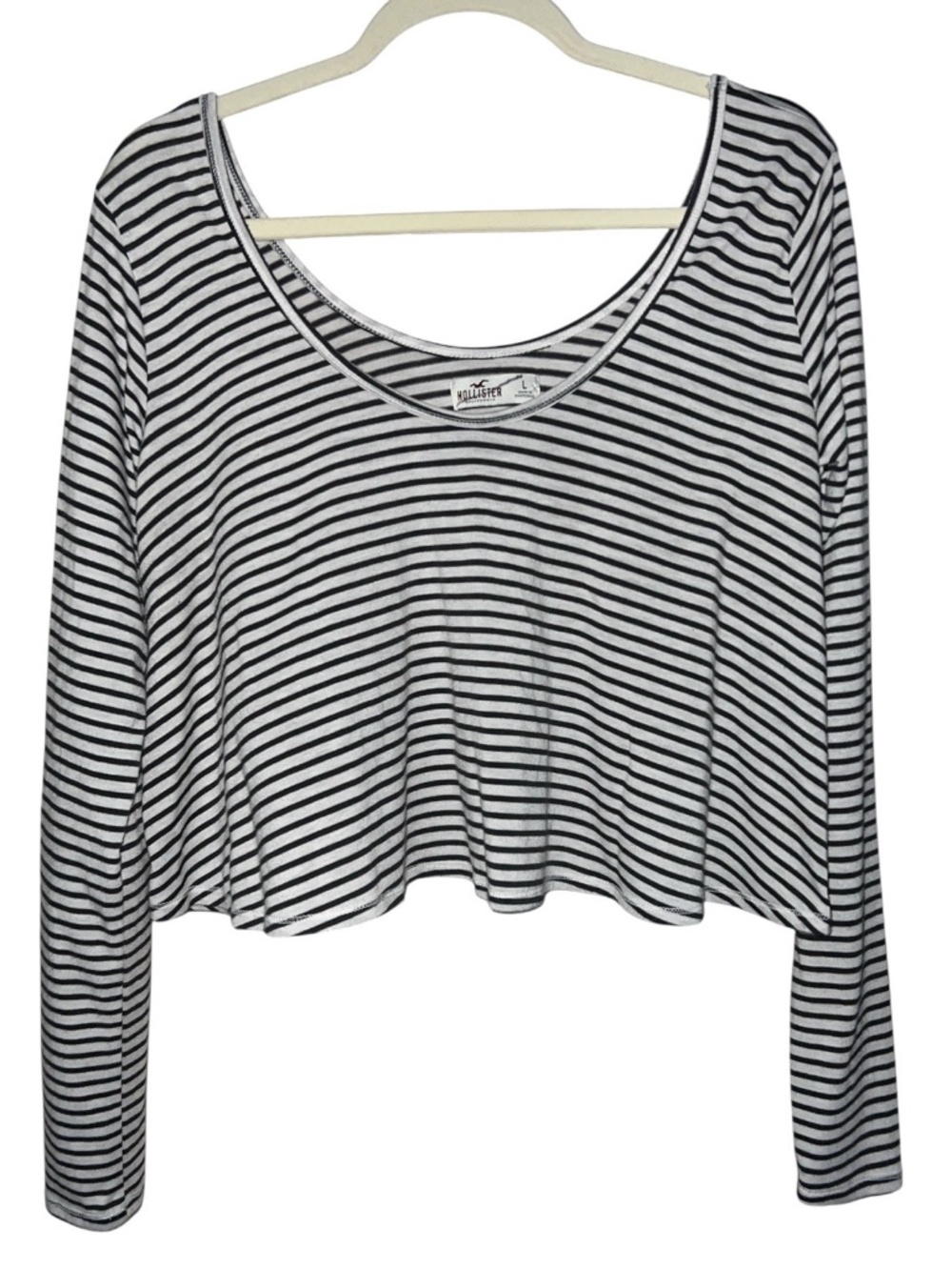 Hollister Women’s Large Long Sleeve Striped Crop Top Shirt Y2K Cute Beach Preppy
